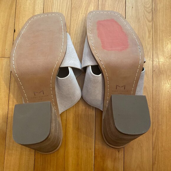 Marc Fisher Barli Tan Suede Leather Upper Open Square Toe 4" Heel Sandal Size 11 - Picture 5 of 5